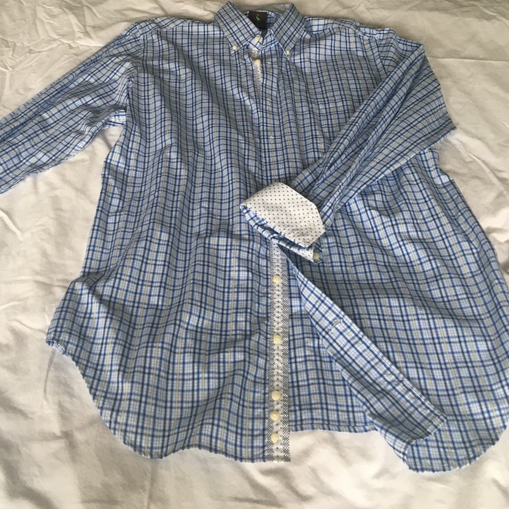 Men’s blue and yellow button up